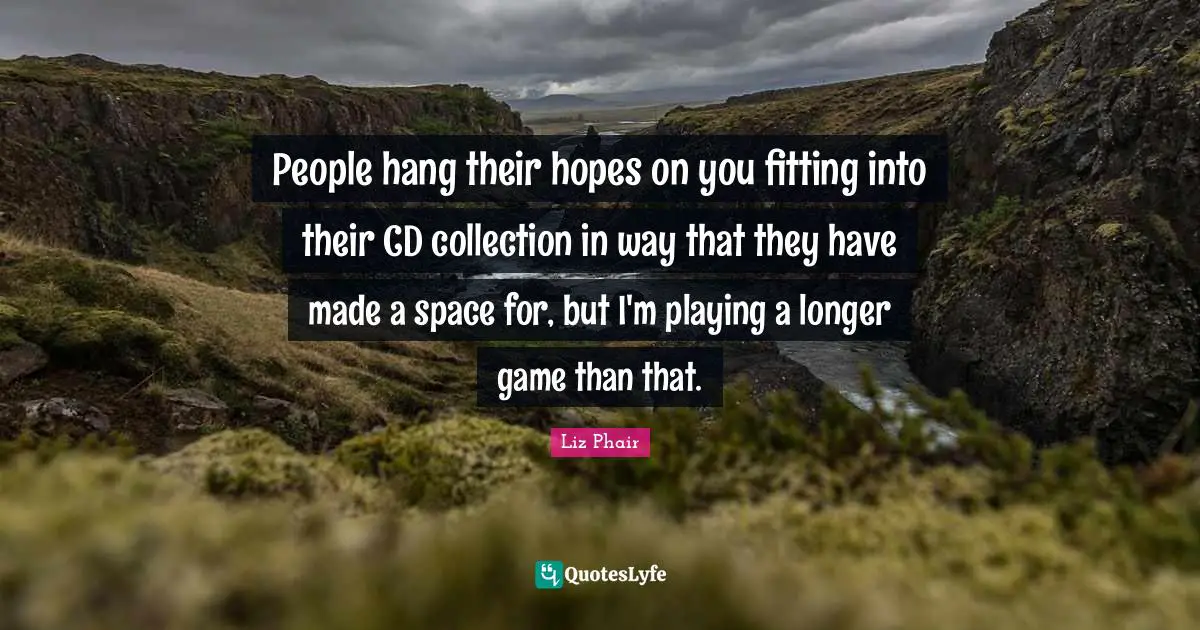 People hang their hopes on you fitting into their CD collection in way that they have made a space for, but I'm playing a longer game than that.