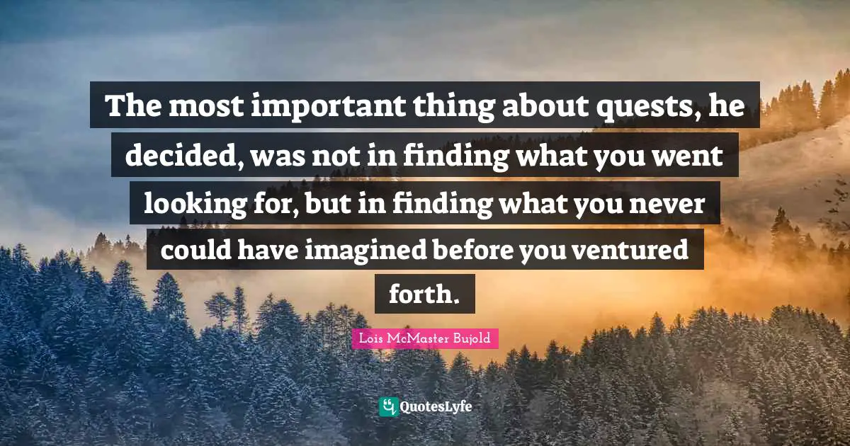 The most important thing about quests, he decided, was not in finding what you went looking for, but in finding what you never could have imagined before you ventured forth.