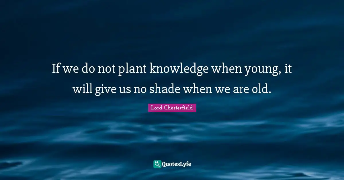 Lord Chesterfield Quotes: "If we do not plant knowledge when young, it will give us no shade when we are old."