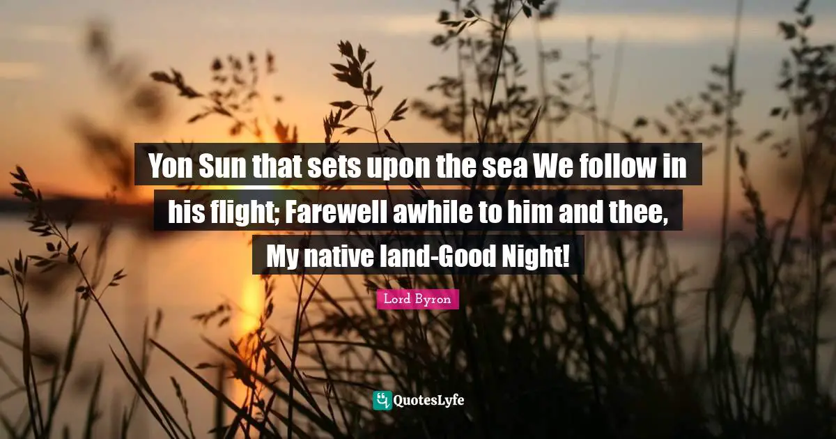Yon Sun that sets upon the sea We follow in his flight; Farewell awhile to him and thee, My native land-Good Night!