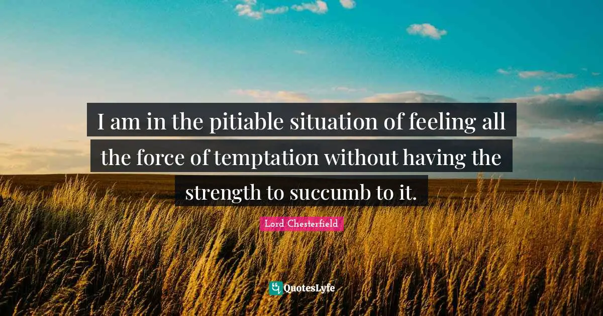 I am in the pitiable situation of feeling all the force of temptation without having the strength to succumb to it.