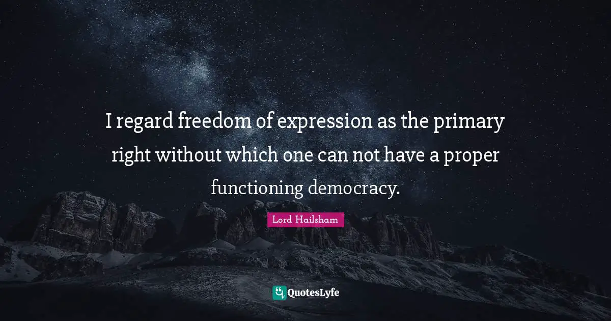 Freedom Of Expression Quotes: "I regard freedom of expression as the primary right without which one can not have a proper functioning democracy."