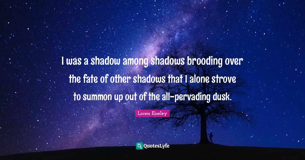 I was a shadow among shadows brooding over the fate of other shadows that I alone strove to summon up out of the all-pervading dusk.