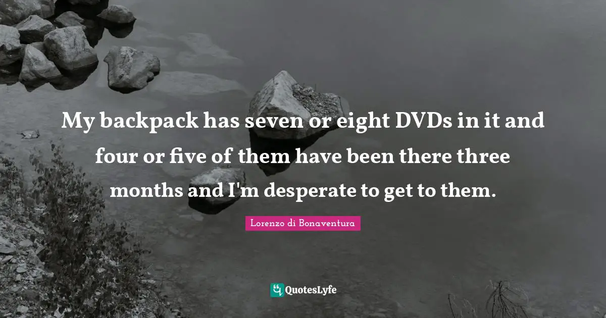 My backpack has seven or eight DVDs in it and four or five of them have been there three months and I'm desperate to get to them.