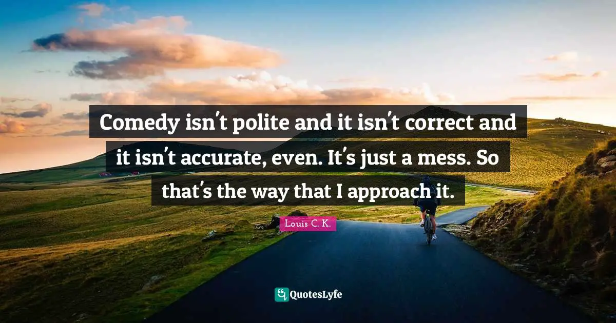 Comedy isn't polite and it isn't correct and it isn't accurate, even. It's just a mess. So that's the way that I approach it.
