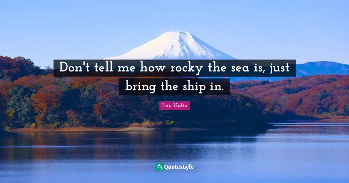 Don't tell me how rocky the sea is, just bring the ship in.