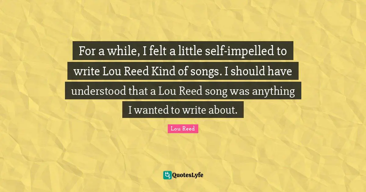For a while, I felt a little self-impelled to write Lou Reed Kind of songs. I should have understood that a Lou Reed song was anything I wanted to write about.
