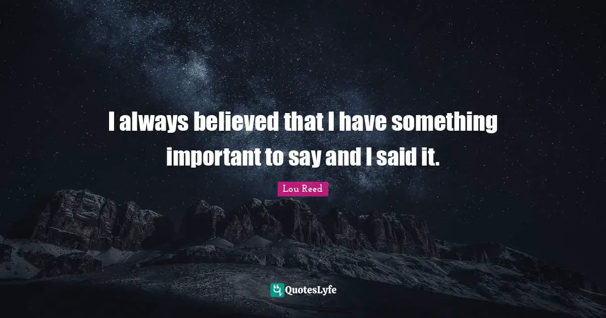 I always believed that I have something important to say and I said it.