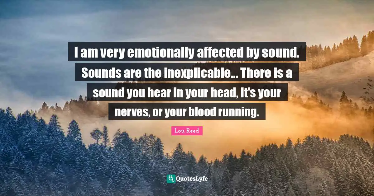 I am very emotionally affected by sound. Sounds are the inexplicable... There is a sound you hear in your head, it's your nerves, or your blood running.