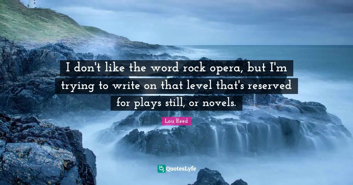 I don't like the word rock opera, but I'm trying to write on that level that's reserved for plays still, or novels.