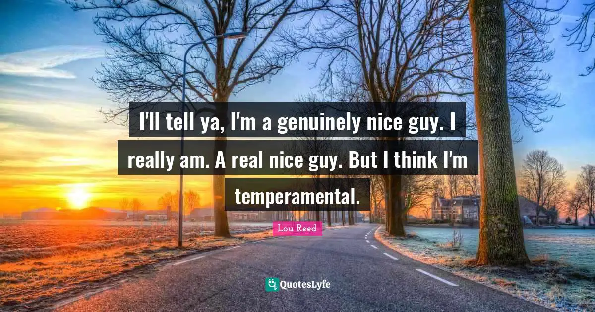I'll tell ya, I'm a genuinely nice guy. I really am. A real nice guy. But I think I'm temperamental.