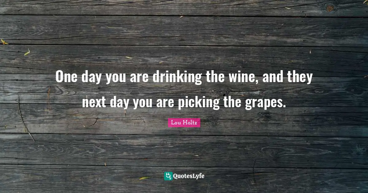 Next Day Quotes: "One day you are drinking the wine, and they next day you are picking the grapes."
