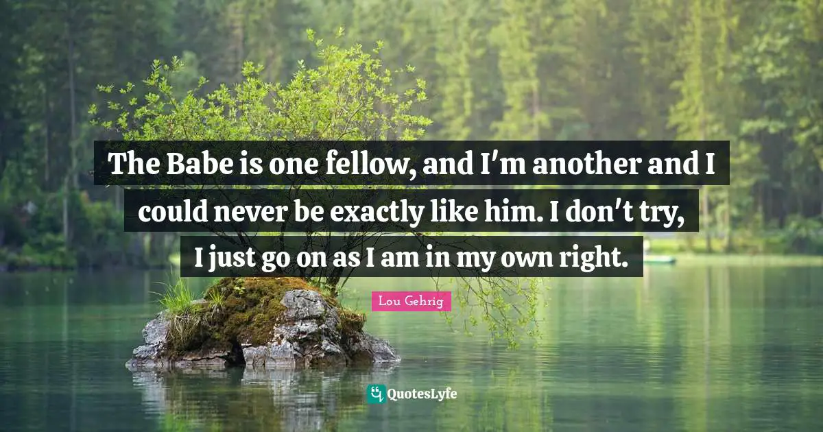 The Babe is one fellow, and I'm another and I could never be exactly like him. I don't try, I just go on as I am in my own right.