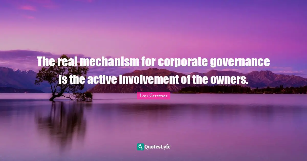 The real mechanism for corporate governance is the active involvement of the owners.