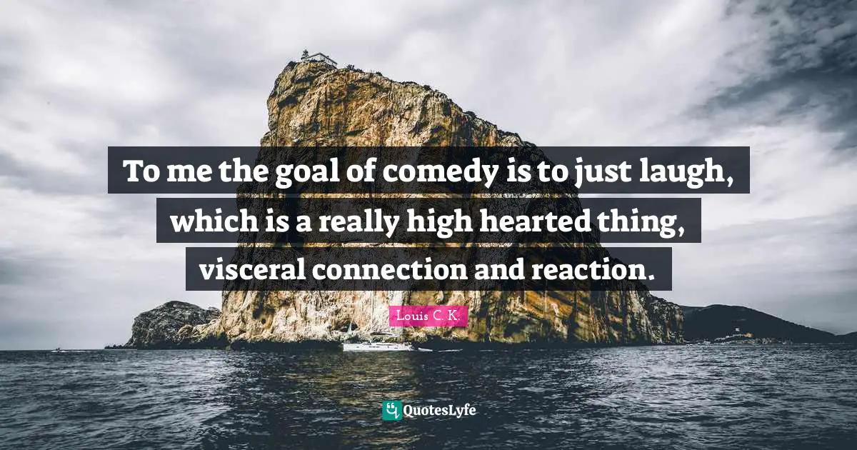 To me the goal of comedy is to just laugh, which is a really high hearted thing, visceral connection and reaction.