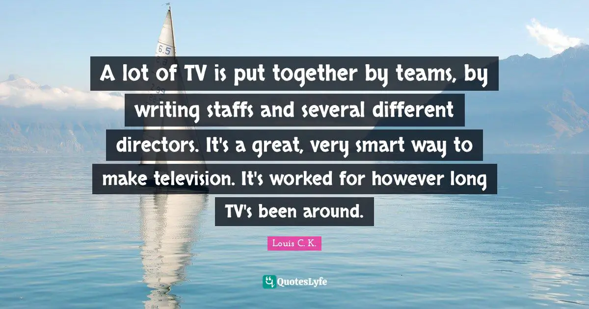 A lot of TV is put together by teams, by writing staffs and several different directors. It's a great, very smart way to make television. It's worked for however long TV's been around.