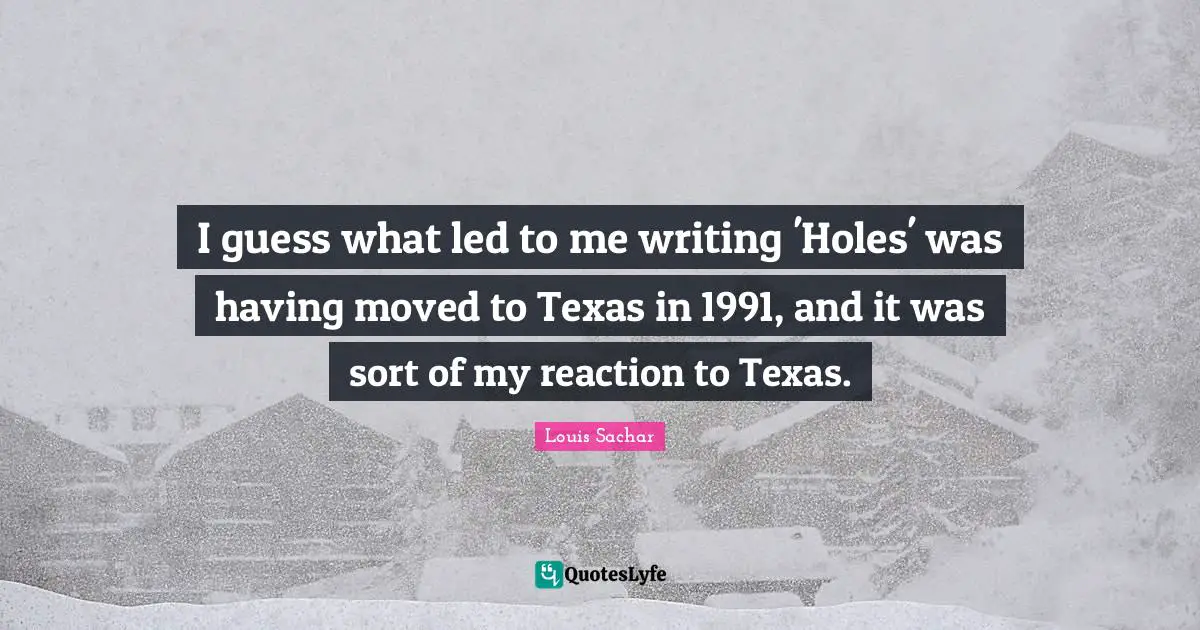 I guess what led to me writing 'Holes' was having moved to Texas in 1991, and it was sort of my reaction to Texas.