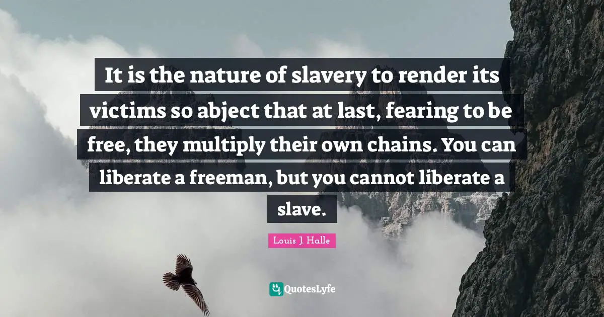 It is the nature of slavery to render its victims so abject that at last, fearing to be free, they multiply their own chains. You can liberate a freeman, but you cannot liberate a slave.