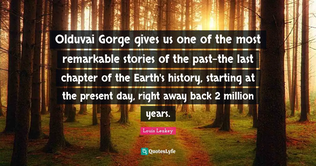 Olduvai Gorge gives us one of the most remarkable stories of the past-the last chapter of the Earth's history, starting at the present day, right away back 2 million years.