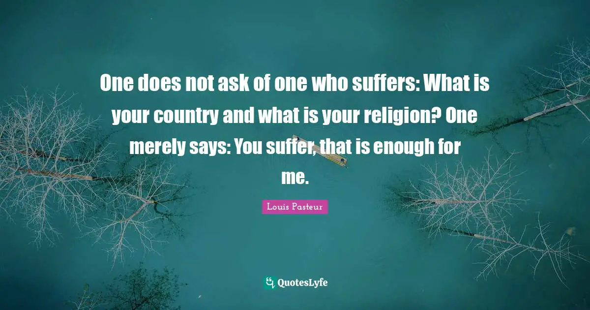 Country Quotes: "One does not ask of one who suffers: What is your country and what is your religion? One merely says: You suffer, that is enough for me."