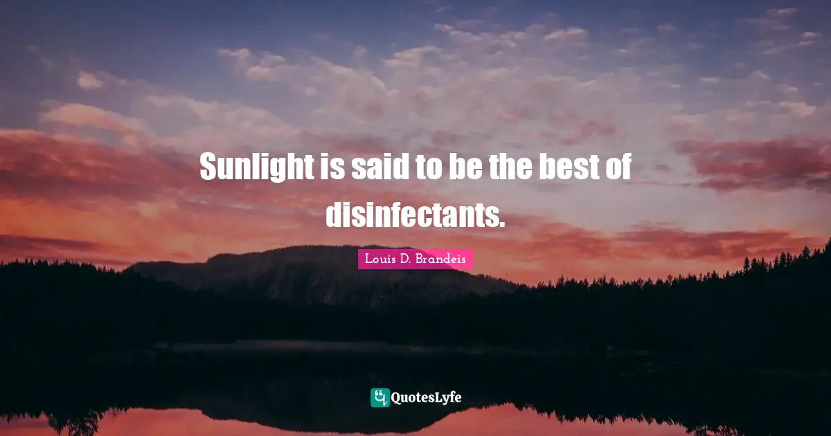Sunlight is said to be the best of disinfectants.