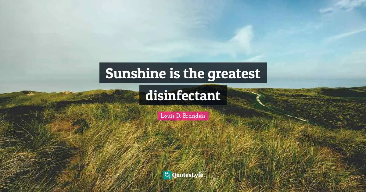 Sunshine is the greatest disinfectant