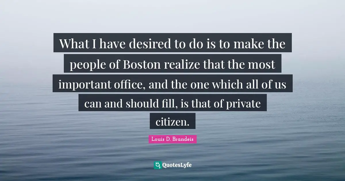 What I have desired to do is to make the people of Boston realize that the most important office, and the one which all of us can and should fill, is that of private citizen.