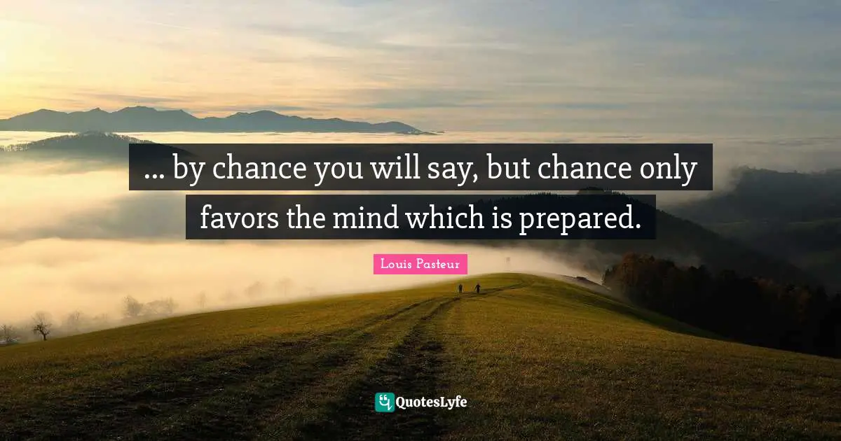 ... by chance you will say, but chance only favors the mind which is prepared.