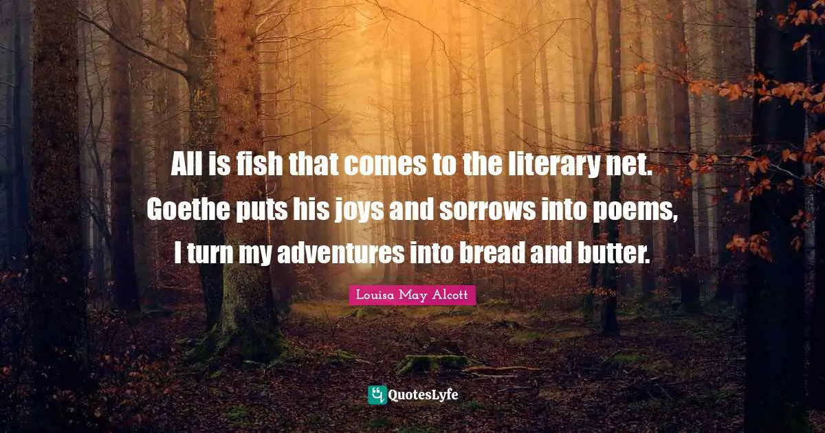 All is fish that comes to the literary net. Goethe puts his joys and sorrows into poems, I turn my adventures into bread and butter.