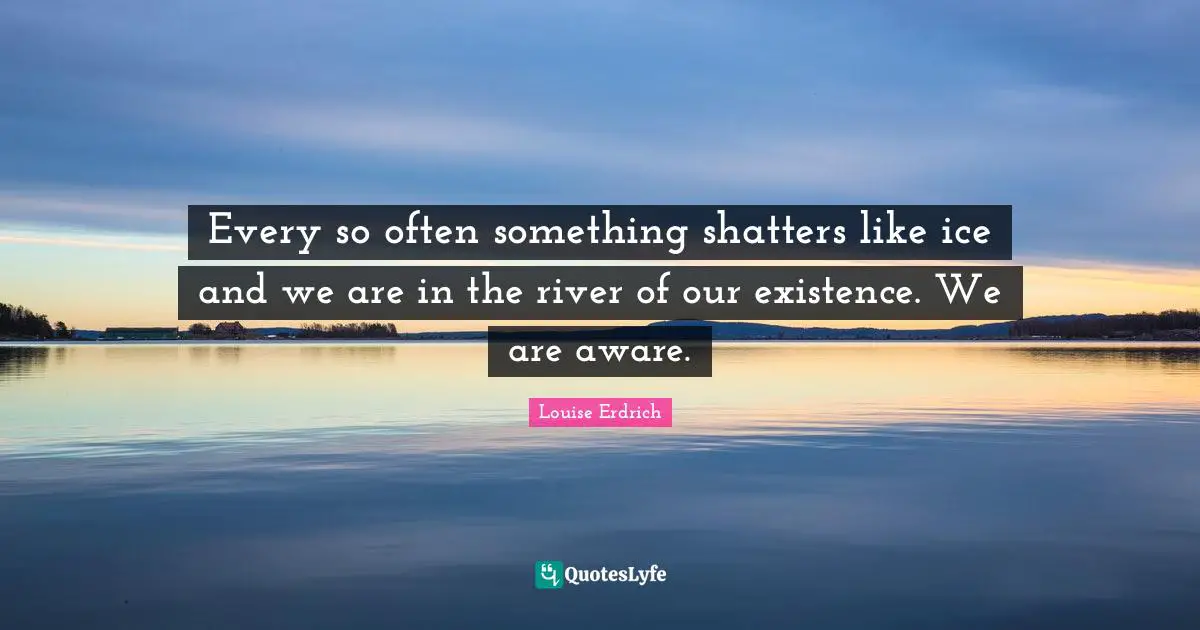 Every so often something shatters like ice and we are in the river of our existence. We are aware.