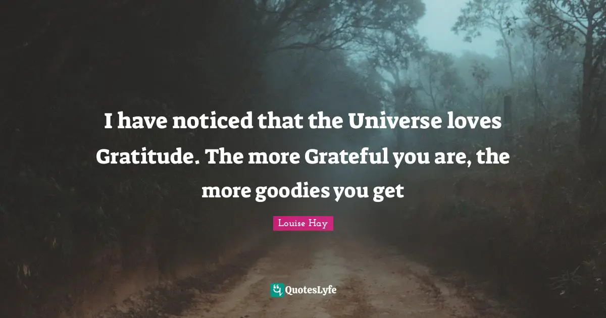 I have noticed that the Universe loves Gratitude. The more Grateful you are, the more goodies you get