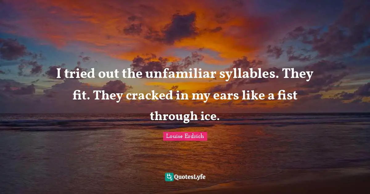 I tried out the unfamiliar syllables. They fit. They cracked in my ears like a fist through ice.
