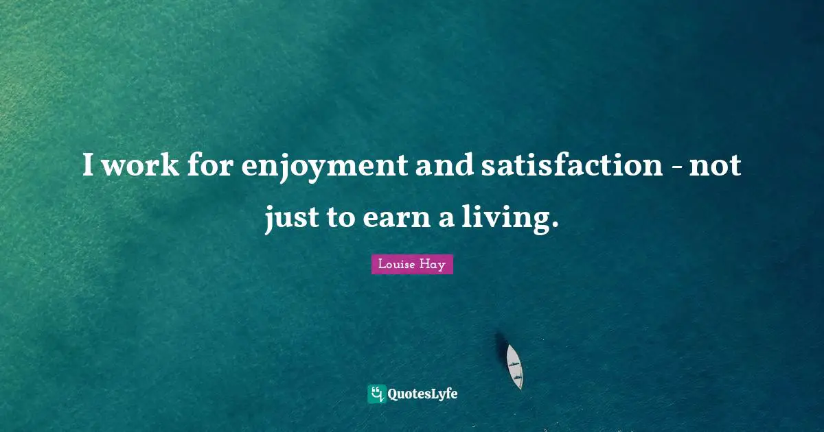 I work for enjoyment and satisfaction - not just to earn a living.