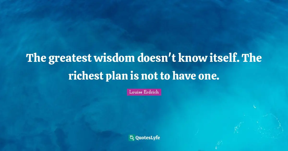 The greatest wisdom doesn't know itself. The richest plan is not to have one.