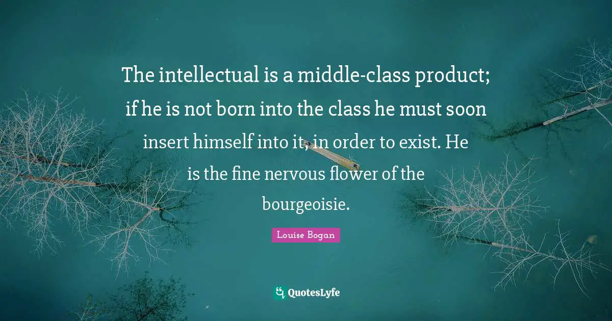 The intellectual is a middle-class product; if he is not born into the class he must soon insert himself into it, in order to exist. He is the fine nervous flower of the bourgeoisie.
