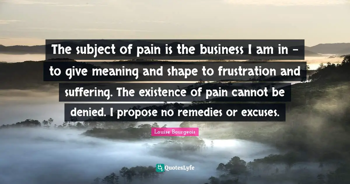 Denied Quotes: "The subject of pain is the business I am in - to give meaning and shape to frustration and suffering. The existence of pain cannot be denied. I propose no remedies or excuses."