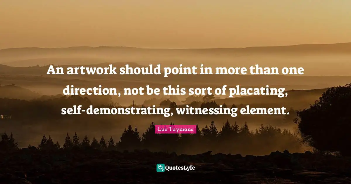 An artwork should point in more than one direction, not be this sort of placating, self-demonstrating, witnessing element.