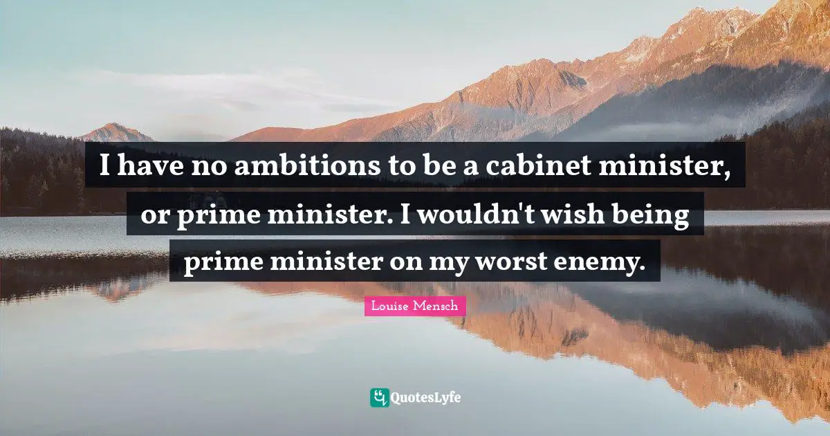 I have no ambitions to be a cabinet minister, or prime minister. I wouldn't wish being prime minister on my worst enemy.