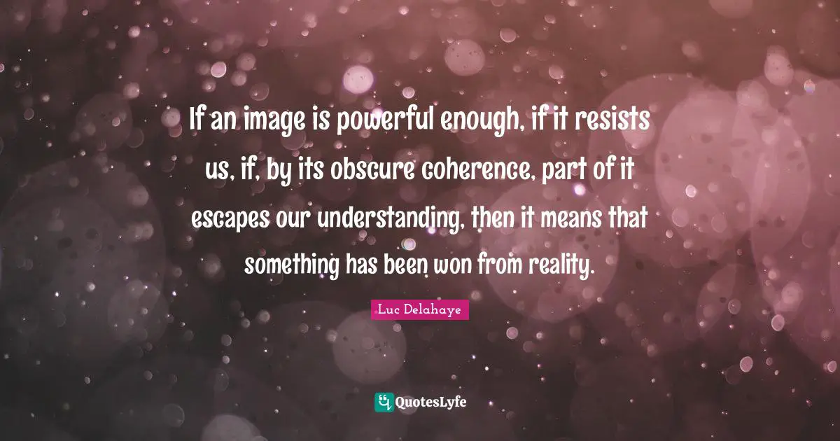 If an image is powerful enough, if it resists us, if, by its obscure coherence, part of it escapes our understanding, then it means that something has been won from reality.