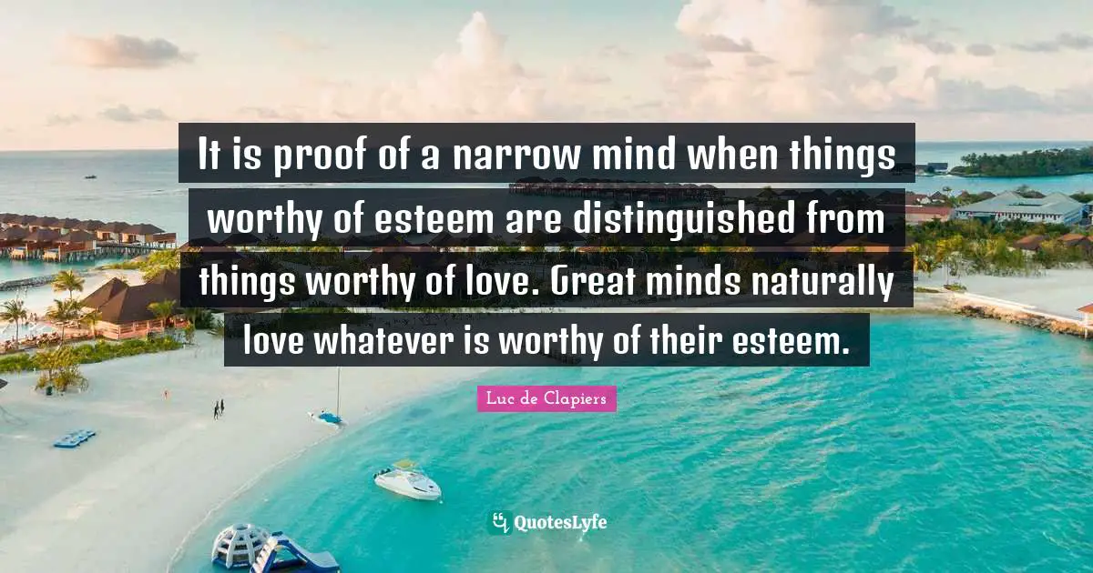 It is proof of a narrow mind when things worthy of esteem are distinguished from things worthy of love. Great minds naturally love whatever is worthy of their esteem.