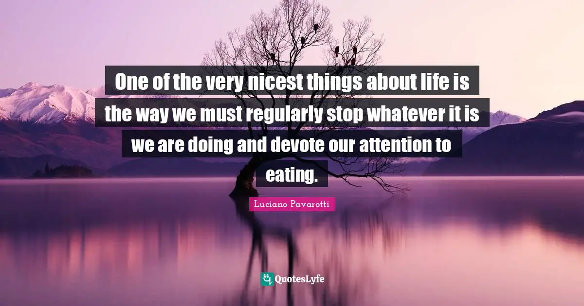 Eating Quotes: "One of the very nicest things about life is the way we must regularly stop whatever it is we are doing and devote our attention to eating."