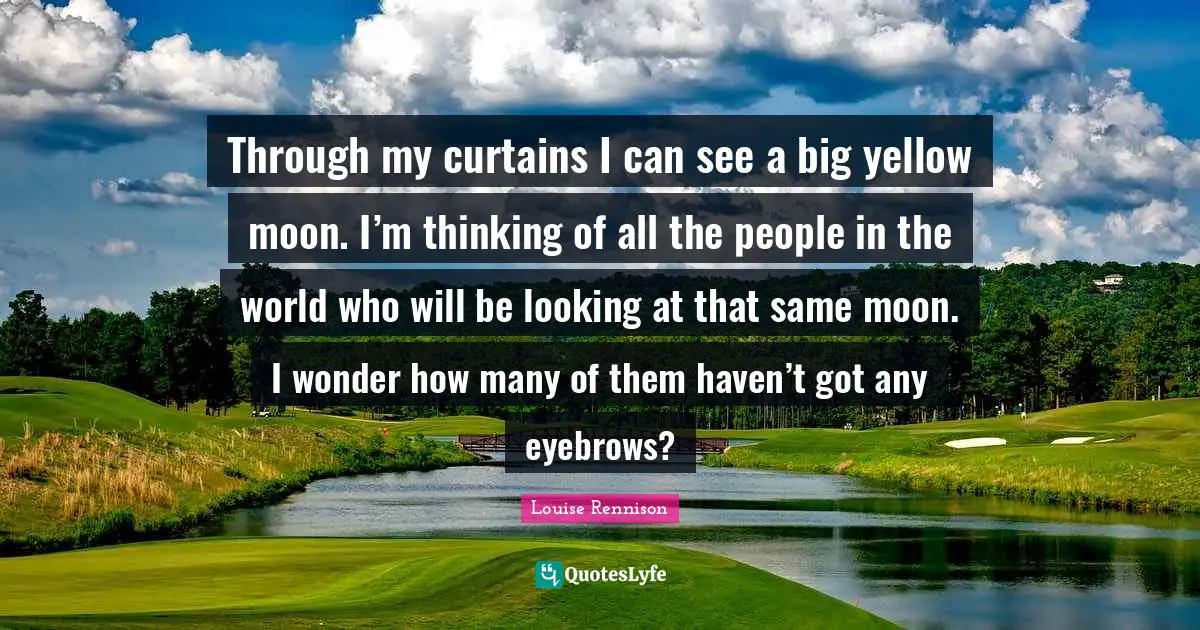 Through my curtains I can see a big yellow moon. I’m thinking of all the people in the world who will be looking at that same moon. I wonder how many of them haven’t got any eyebrows?