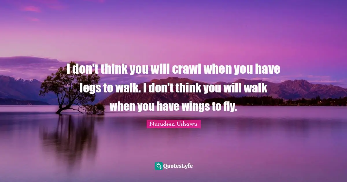 I don't think you will crawl when you have legs to walk. I don't think you will walk when you have wings to fly.