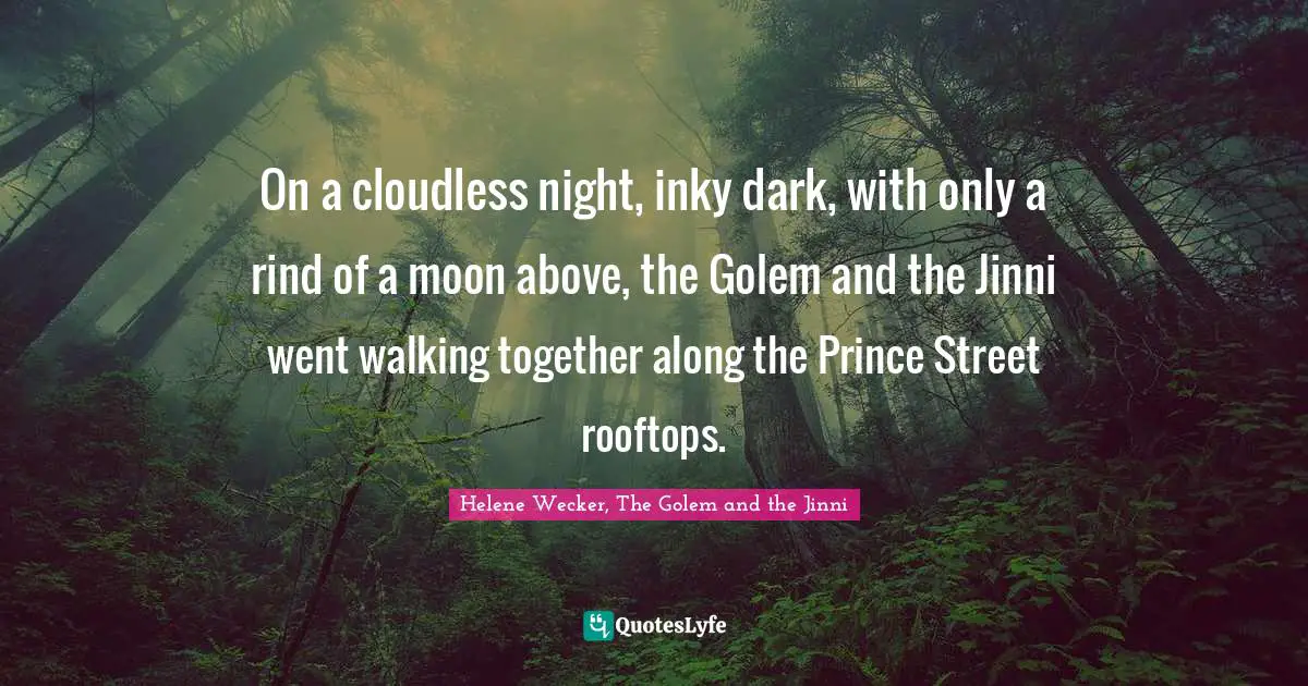 On a cloudless night, inky dark, with only a rind of a moon above, the Golem and the Jinni went walking together along the Prince Street rooftops.