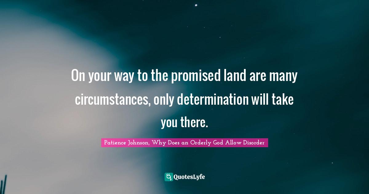 Patience Johnson, Why Does An Orderly God Allow Disorder Quotes: "On your way to the promised land are many circumstances, only determination will take you there."