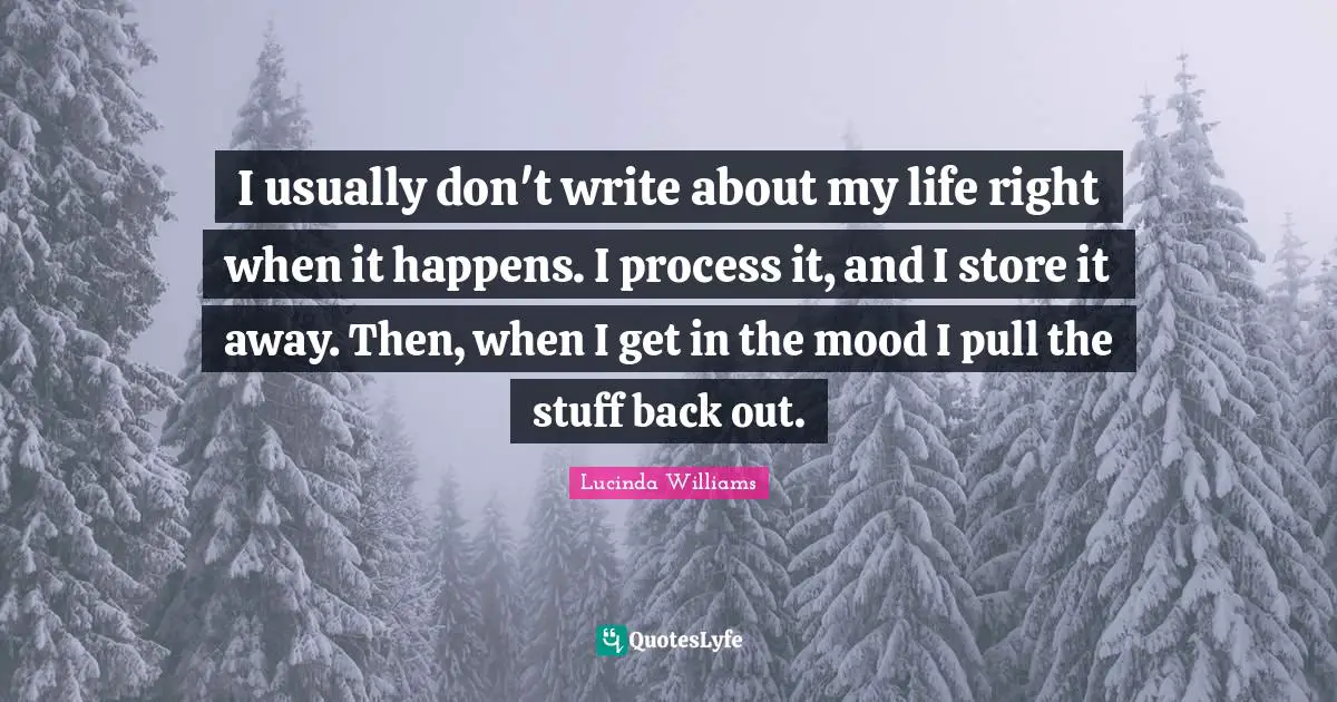I usually don't write about my life right when it happens. I process it, and I store it away. Then, when I get in the mood I pull the stuff back out.