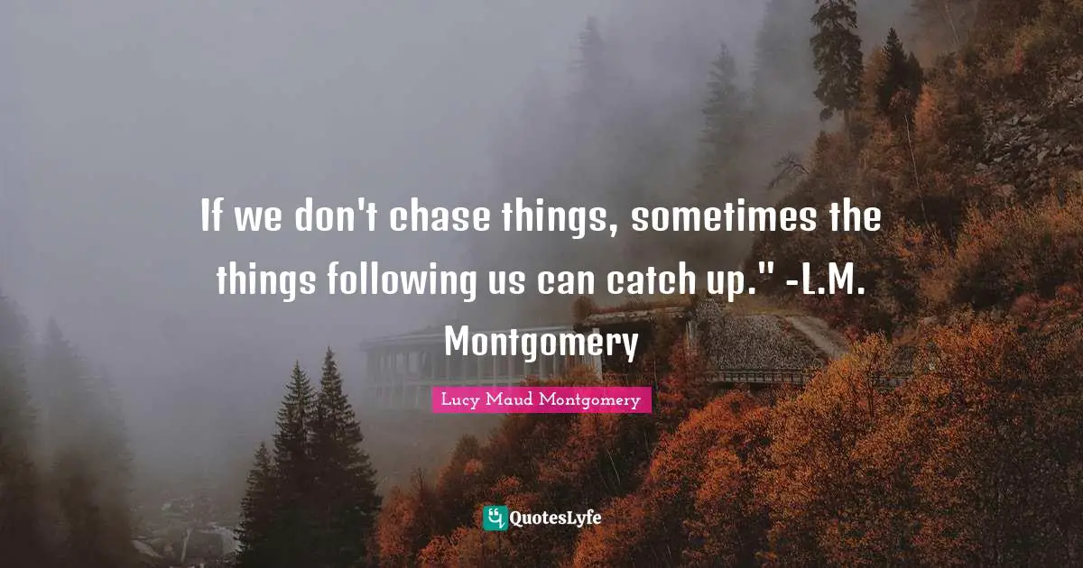 If we don't chase things, sometimes the things following us can catch up." -L.M. Montgomery