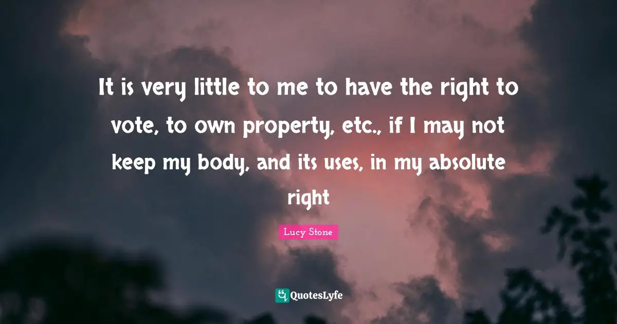 It is very little to me to have the right to vote, to own property, etc., if I may not keep my body, and its uses, in my absolute right