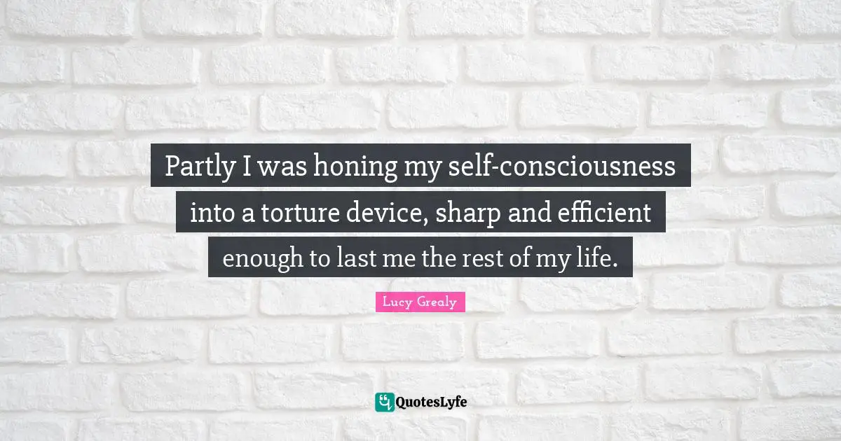 Partly I was honing my self-consciousness into a torture device, sharp and efficient enough to last me the rest of my life.