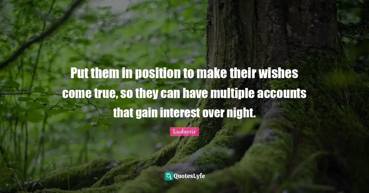 Ludacris Quotes: "Put them in position to make their wishes come true, so they can have multiple accounts that gain interest over night."